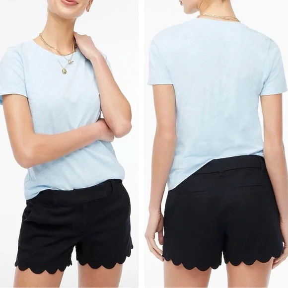 J Crew NWT Black Linen Blend Scalloped Hem 4” Inseam Shorts Women’s Size 14 - Picture 16 of 16